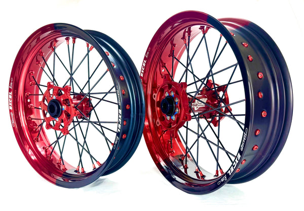 G2 ProSeries Supermoto Radsatz KTM / Husqvarna / GasGas / Beta / Yamaha – Excel Felgen rot/schwarz eloxiert, 17x3,50 / 17x5,00
