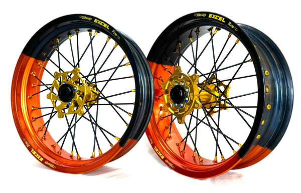G2 ProSeries Supermoto Radsatz KTM – Excel Felgen orange/schwarz eloxiert, 17x3,50 / 17x5,00